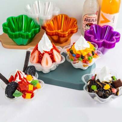 50 piezas Tazas de plástico con forma de flor transparentes de 250ml/300ml para servir postres, tazones desechables y reforzados para helado
