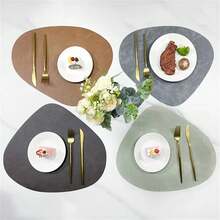 Manteles Individuales de cuero PU, posavasos de café impermeables, manteles de cocina, fáciles de limpiar, manteles de mesa de comedor de cocina sin arrugas SJ7I - Café oscuro - Ver 8
