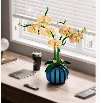 1000+Stück elegante Orchideen Deko, rosa + blaue Vase, ABS Material Blumen Mosaik, kreatives Bauklötze Spielzeug, Topfblumenstrauß Innenraum Dekoration, Kleinteile Modell, Kunstsammlung 3D DIY Pflanzenkunst, geeignet für Wohndekoration, Stressabbau Erwachsenengeschenk, Halloween/Weihnachtsdekoration