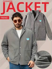 Men's Retro Suit Collar Work Jacket, Autumn Casual Loose Texture Lapel Jacket, A Versatile Top For Daily Commuting - Xám - Xem 1