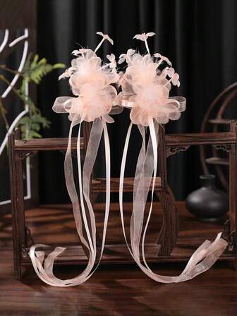 2pcs Pearl Tassel Bridal Hair Clip Hairpin Headpiece