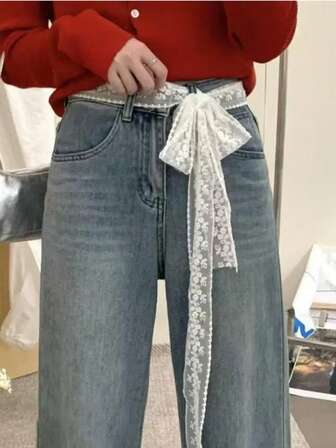 1pc Vintage-Inspired Lace Belt Headband, Casual Bohemian Style Waist, Elegant Long Ribbon With Floral Patterns, Perfect For Weddings, Parties, Beach Outings & Casual Wear, Wedding Accessory, Sweet Style Accessory