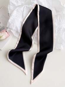 1pc Women Contrast Trim Fashionable Silk Scarf For Daily Life Bandana,Hair Band,Head Band Ideal For Dressing Up Your Look - 黑色 - 查看 2