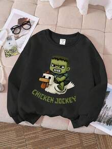 ملابس علوية رقبة دائرية فضفاضة متعددة الاستخدامات بنمط أنمي مصممة للأولاد المراهقين، ملابس علوية رقبة دائرية لمناسبة عيد الهالوين