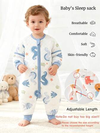 1.5托克儿童分腿绗缝棉睡袋秋冬季男女通用男孩女孩长袖卡通印花舒适睡袋