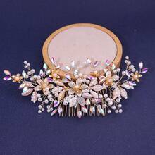 Rhinestone Pearl Hair Comb - Golden Diamond - View 10