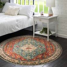 1 pièce Tapis de salon rond exotique, couverture de canapé style turc, tapis de table basse, taille multiple pour cuisine/chambre/salon, tapis décoratif de style chinois coloré haut de gamme, imprimé et lavable (Faire attention à la couleur de la bordure) - Multicolore - Voir 18