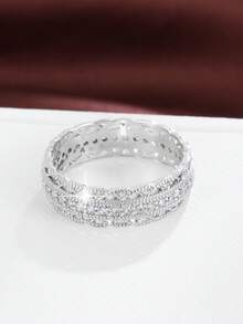 1枚优雅花卉设计立方氧化锆镶嵌女士戒指，休闲礼物 - 銀色 - 查看 9