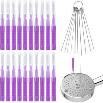 30pcs Shower Head Cleaner Tools, Shower Head Cleaning Brushes Kit Multi- Sized Shower Head Cleaner Picks For Small Hole Anti- Clogging Cleaning Brush For Gap Nozzle Slot ( Purple), Shower Maintenance, Bathroom Cleaning Tools, Ergonomic Handle