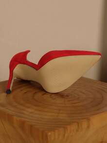 女士绒面革蝴蝶结细高跟鞋，红色，2025新款，红底高跟鞋 - 紅色 - 查看 6