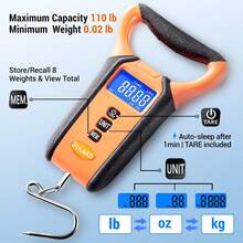 Báscula de pesca flotante impermeable con agarre de labios, básculas de pesaje de peces con pantalla LCD retroiluminada de 110 libras/50 kg, almacenamiento de memoria y resumen, una bolsa de transporte incluye regalos de pesca para hombres - 1 - Ver 5