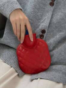 1pc 350ML/800ML Winter Warm Plush Electric Hot Water Bottle, Portable Hand Warmer, Retro Simple Design Hot Pack - Red - View 2