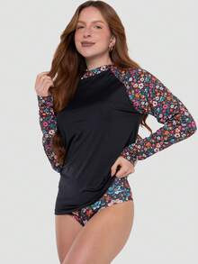 Women's Thermal Top UV Protection Long Sleeve Printed Beachwear Summer 031 - Màu Hồng Tươi - Xem 4