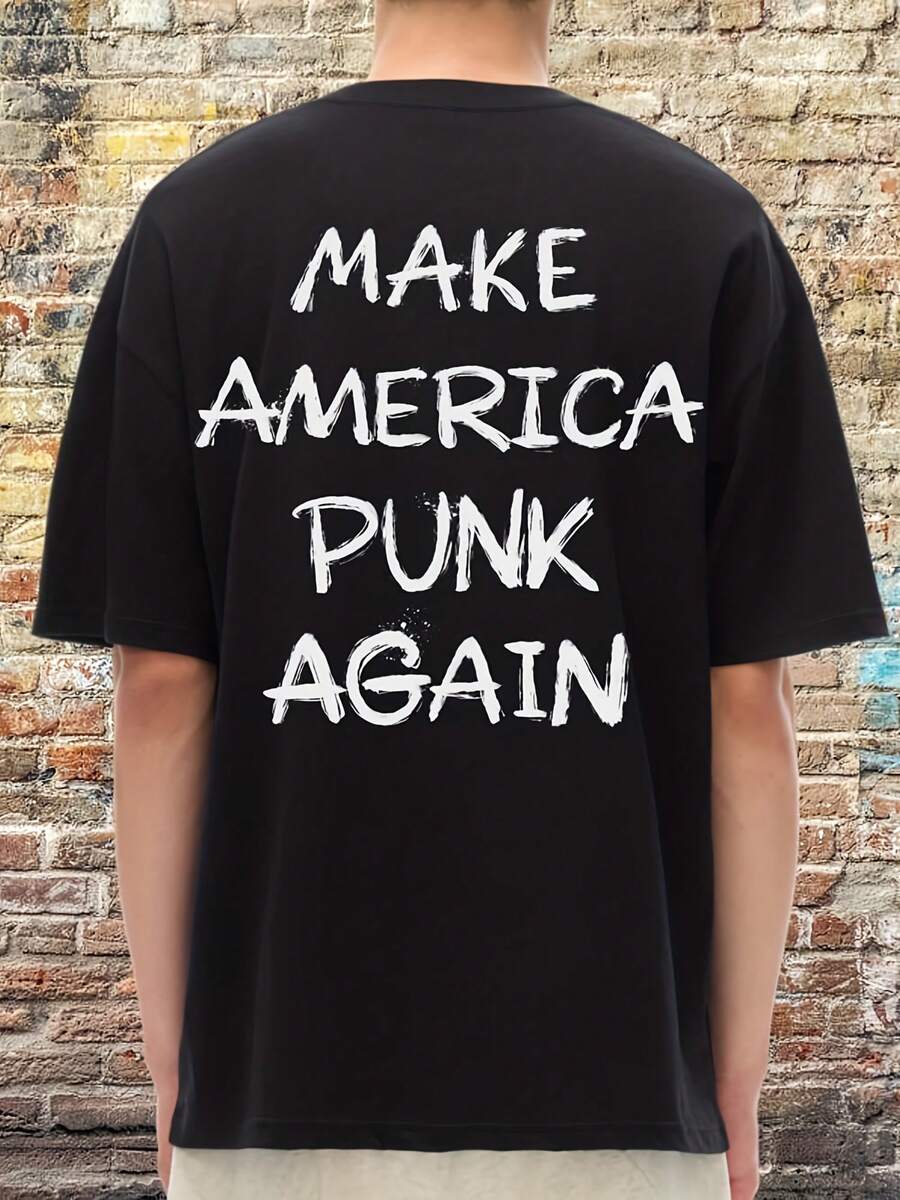 Make A Punk Again T-Shirt, Oversized Punk Streetwear Tee, Black Graphic Shirt - 款式14 - 查看 1