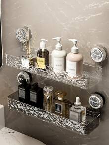 Transparent Wavy Pattern Bathroom & Vanity Cosmetic Storage Rack, Wall-Mounted Toilet & Sink Storage Rack, Suction Cup Bathroom Storage Rack - Multicolor - View 10