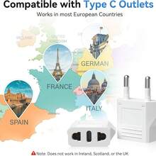 EU Plug Adapter, EU Travel Plug Adapter Type C, Wall Outlet Power Converter, Compact & Design, 6A Current, 1500W Power, US To Europe Plug Converter, Suitable For Italy, Spain, Germany, France - Reliable EU Travel Power Socket Adapter