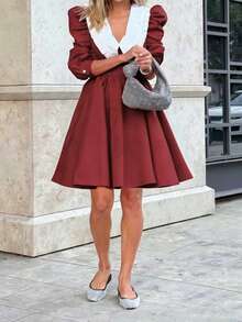 Váy ngắn dáng chữ A dài tay ngắn cổ Peter Pan màu thời trang xuân/thu 2025, trang phục mùa thu cho nữ, trang phục Halloween, trang phục năm mới, trang phục dự tiệc, trang phục tốt nghiệp, trang phục trang trọng thanh lịch, trang phục ngày quốc khánh Ả Rập Xê Út, áo khoác ngoài, thanh lịch, trang trọng, trang phục trang trọng cho nữ, trang phục trang trọng cho nữ, trang phục ngày lễ tình nhân, ngày lễ tình nhân, váy đỏ, váy đỏ cho nữ, váy đỏ Giáng sinh - Màu Đỏ Sâu - Xem 7