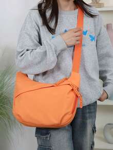 时尚休闲单肩斜挎包，大容量大学生通勤收纳背包 - 橘色 - 查看 7