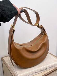 1pc Women's Leather Dumpling Shaped PU Leather Shoulder Saddle Bag, Solid Color, Adjustable Strap, Suitable For Daily Commute
