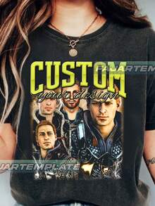 Custom Your Design Custom Bootleg Shirt, Custom Photo Shirt, Birthday Gift,Christmas Gift, Custom Yo - 黑色 - 查看 1