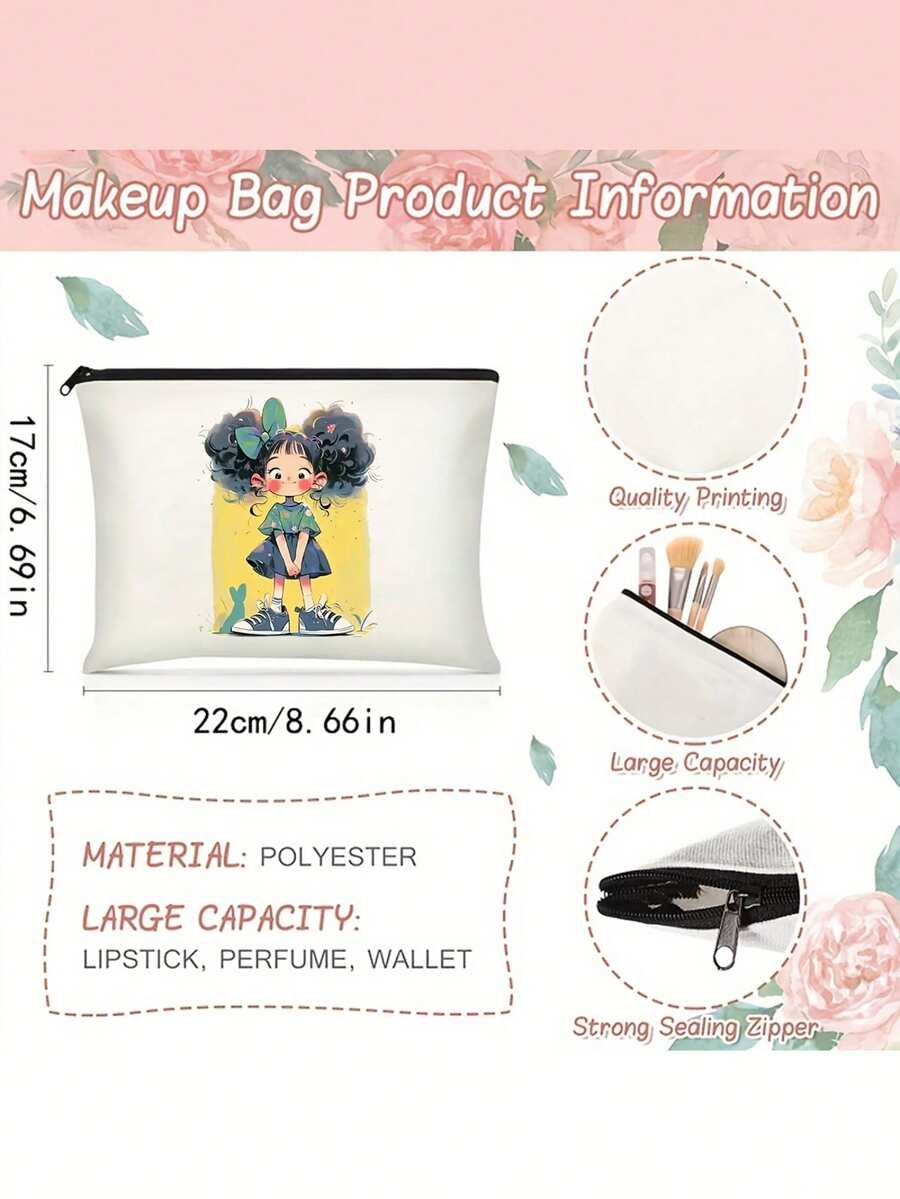 1 قطعة حقيبة مكياج شخصية أحادية الجانب بتصميم فتاة رجعي وجميل - تعمل كحقيبة أدوات تجميل وحامل أقلام، مما يجعلها هدية مثالية للسيدات والأمهات والبنات والصديقات المقربات. ضرورية للتخرج والزفاف وأيام قوس ، هذه الحقيبة مصنوعة من قماش متين (مناسبة للسفر والاستخدام اليومي) وتتميز بأسلوب جميل وطابع شخصي ورسومات ممتعة وبنية قوية، هدايا عيد الميلاد، حقيبة صغيرة، حقيبة يد صغيرة، منظم مكياج، حقيبة، حامل فرش، حقيبة صغيرة، حقيبة سعة كبيرة