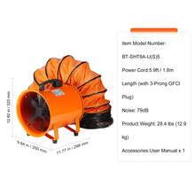 Ventilador portátil , ventilador cilíndrico resistente de 8 pulgadas con manguera de conducto de 16,4 pies, soplador de escape de taller potente de 195 W 1070 CFM, soplador de uso industrial para aspirar polvo, humo, humo en el hogar/lugar de trabajo - 195 W 1070 CFM - Ver 7