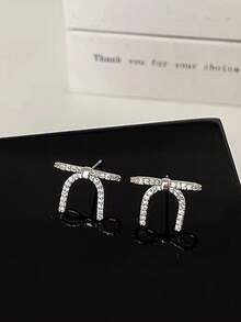 1 par de pendientes de botón elegantes y personalizados de lujo con decoración de lazo, de uso diario y casual de alta gama para mujeres