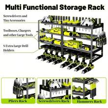 Rack de herramientas de pared flotante de alta resistencia, organizador de almacenamiento de herramientas eléctricas de metal, soporte para taladro manual - Negro - Ver 7
