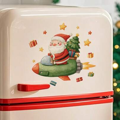 Adhesivo de pared de Papá Noel y un árbol de Navidad, pegatina impermeable con Papá Noel vestido de rojo y blanco clásico y árbol de Navidad para decoración festiva y alegre de fiestas navideñas, Año Nuevo y celebraciones en el hogar