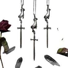 Sword Necklace  Necklace Hand Sword Pendant Medieval Fantasy Necklace - Silver - View 3