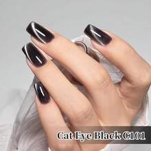 Jelly Glass Cat Eye Gel Nail Polish, 0.5 Fl Oz HEMA & TPO Free Black Holographic Glitter Shimmer Magnetic Gel Polish With Magnet Soak Off UV LED Nail Art Design Manicure Salon For Women Fgirl{Inchcolor_nameinch:InchCatEye-JellyGlassBlackinch} - 貓眼-果凍玻璃黑 - 查看 4