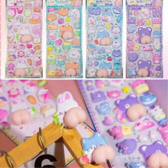 1pc Cute Cartoon Butt Squeeze Sticker, 3D Foam Self-Adhesive Decorative Sticker For Scrapbooking, Stationery, And Phone Case Decoration, Fun DIY Decor Gift For Friends