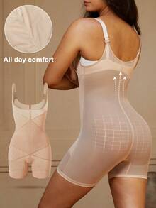 女士束腰塑身衣，收腹提臀，可拆卸肩带，连体塑身衣，平坦小腹，瘦身连体衣，束身衣，高腰束腰带 - 杏色 - 查看 2