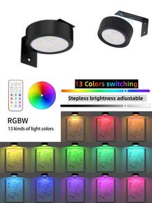 Bộ 1/3/6 đèn LED tròn dán tiện dụng có điều khiển từ xa, đèn LED nhấn không dây chạy bằng pin, 12 màu RGB - Thích hợp cho tủ quần áo, tường phòng ngủ, gầm tủ, đèn LED tròn dán chạy bằng pin. - màu đen - Xem 11