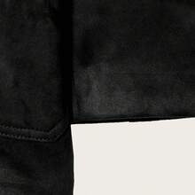 Women's Fashionable Casual Suedette Brown Trench Coat, With Collar, Long Sleeves And Practical Pockets, Creates A Stylish Look, Suitable For Halloween - Black - View 4