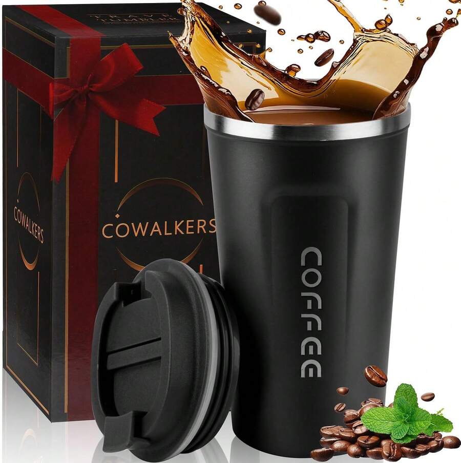 Taza de Café Térmica de Acero Inoxidable 304-18 oz/510ml para Bebidas Frías y Calientes, Tapa Hermética, Ideal para Oficina, Auto y Parque - Mantiene Temperatura (Negro) - verde - Ver 1