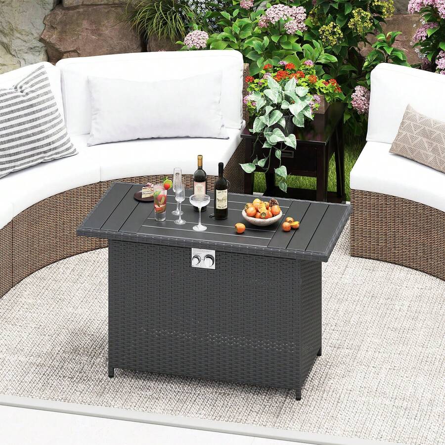 Lifezeal 44.5" Propane Fire Pit Table With Metal Slatted Tabletop & Stainless Steel Burner Brown/Black/Gray - Black - View 1