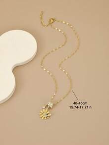 1 件时尚方晶锆石几何不锈钢女士项链，适合日常佩戴，饰有海星、贝壳、足迹、八瓣花、蝴蝶、莲花、八角星、向日葵、硬币徽章、金色珠宝、优质镀金项链、女士黄金配饰、万圣节礼物、圣诞节礼物 - 雛菊蜜蜂 - 查看 3