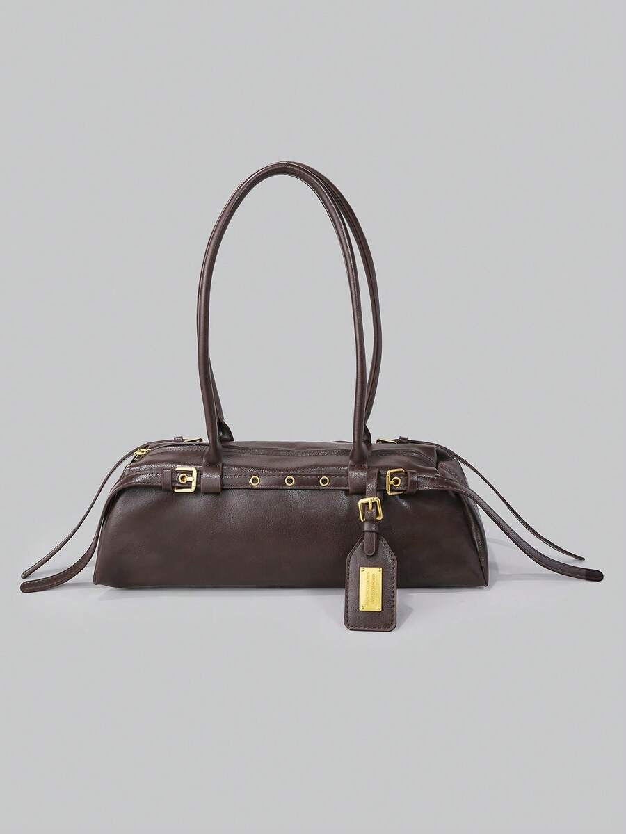 DareSee 1 Stück modische PU-Leder Pendlertasche, minimalistischer einfarbiger Vintage-Stil Casual Schulter-/Unterarmtasche für Frauen, Herbst/Winter Geschenke Musikfest - Kaffeebraun - Übersicht 1