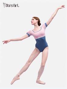 DonsGirl 一件式甜美可爱女式芭蕾舞紧身衣，复古法式花袖撞色连体衣，舞蹈表演服装 - 藍色 - 查看 11