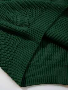Women's Simple Ribbed Solid Color Casual Korean Textured Commuter Loose Versatile Stand Collar Zipper Half-Placket Pullover Long Sleeve Sweater, Spring/Autumn/Winter - Green - View 10