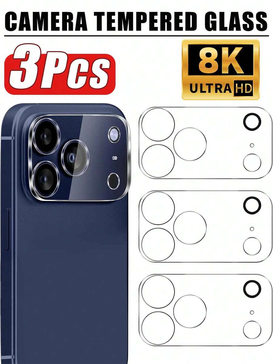 3pcs Full Coverage Camera Lens Protector Film, Compatible With 17/14/15/13/16 Pro Max Plus/17/Air, Accessory Rear Cover Lens Glass, Suitable For Daily, Office, Home Use, Waterproof, Shockproof, Anti-Fall, Anti-Scratch. - Clear - View 1