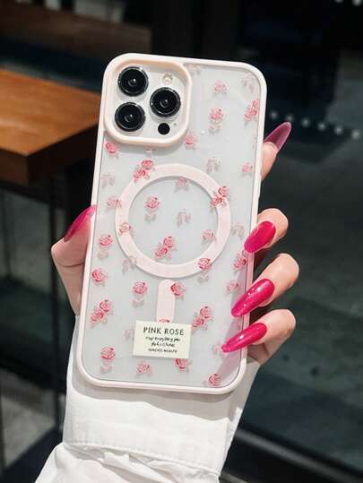 1 Peça Capa de Telefone de Acrílico Transparente com Padrão Floral Minimalista Compatível com iPhone 17/16 Pro, Nova Capa Magnética 17/16, Galaxy S23/24, S15 Pro/14 Pro, Carcaça Rígida de Silicone Anti-Queda