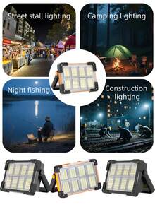 1个144颗LED太阳能灯，照明夜灯，橙色/灰色/黑色户外太阳能灯，户外太阳能庭院壁灯，户外安全工作灯，露营钓鱼聚光灯，地灯，3600mAh容量：3节18650 1200mAh可充电锂电池，4种照明模式，USB充电 - 彩色 - 查看 10