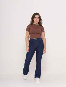 Girls' Flare Jeans, Ballerina School Pants, Cotton Denim, Sizes 10 To 16 - Azul lavado oscuro - Ver 7