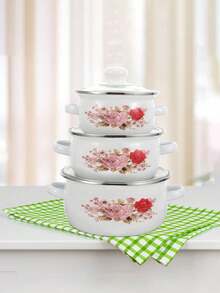 3pcs/Set Portable Multi-Function Mini Enamel Pot Set, Capacity 12cm/14cm/16cm, Non-Stick Cooking Pot, Suitable For Gas And Induction Cooktop, Kitchen Cookware, Outdoor Camping