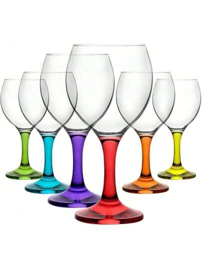 GLASSEA-Set de 6 Copas de Vidrio de Colores para Vino o Agua 210 ml Misket, Diseño Elegante con Tallo, Ideal para Hogar, Fiesta y Celebraciones