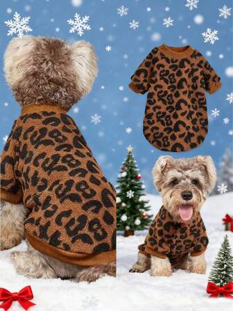 Sudadera con capucha de perro con estampado de leopardo de moda - Ropa de invierno para perros, cómoda y transpirable para perros y gatos pequeños y medianos, ideal para uso al aire libre en otoño e invierno
