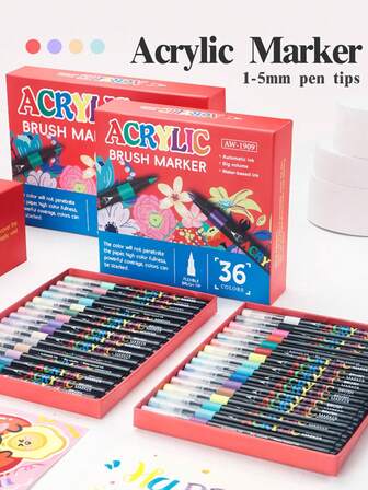 12/24/36/48/60/80/120/168 Colors Soft Tip Acrylic Marker Pens, Large Color System Art Painting Set, Children DIY Creative Acrylic Markers