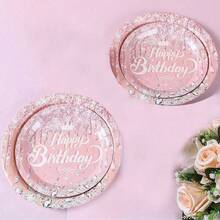 10/20/50 件，玫瑰金生日派对用品-玫瑰金生日餐具餐盘、甜点盘、生日装饰餐巾 - 彩色 - 查看 3